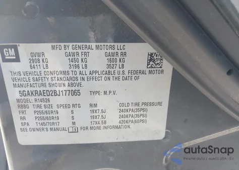 2011 Buick Enclave Cx from USA, damaged, VIN 5GAKRAED2BJ177065